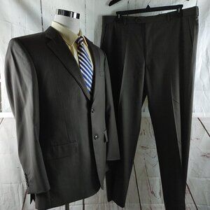 Pronto Uomo Couture Super 120s 44L Olive Striped 2 Button 2pc Suit 39x31.5 FF